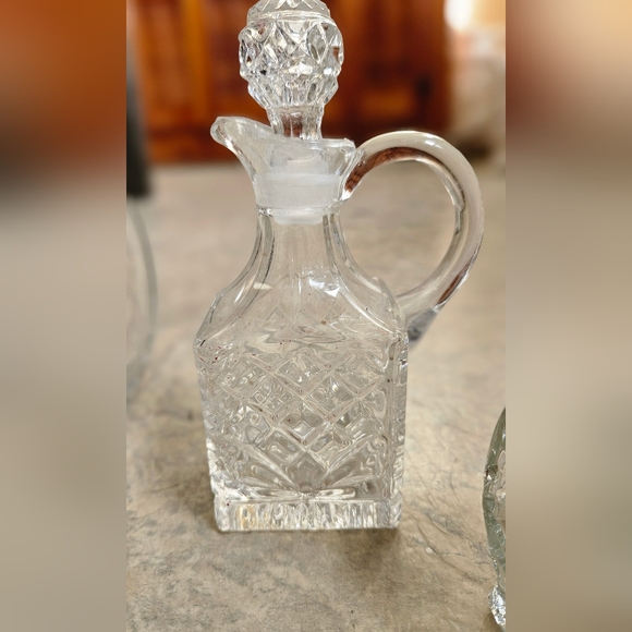 Vintage Clear Cut Glass Oil & Vinegar Bottles Toppers Cruet Sets Lot Of 3 EUC! - Picture 4 of 7